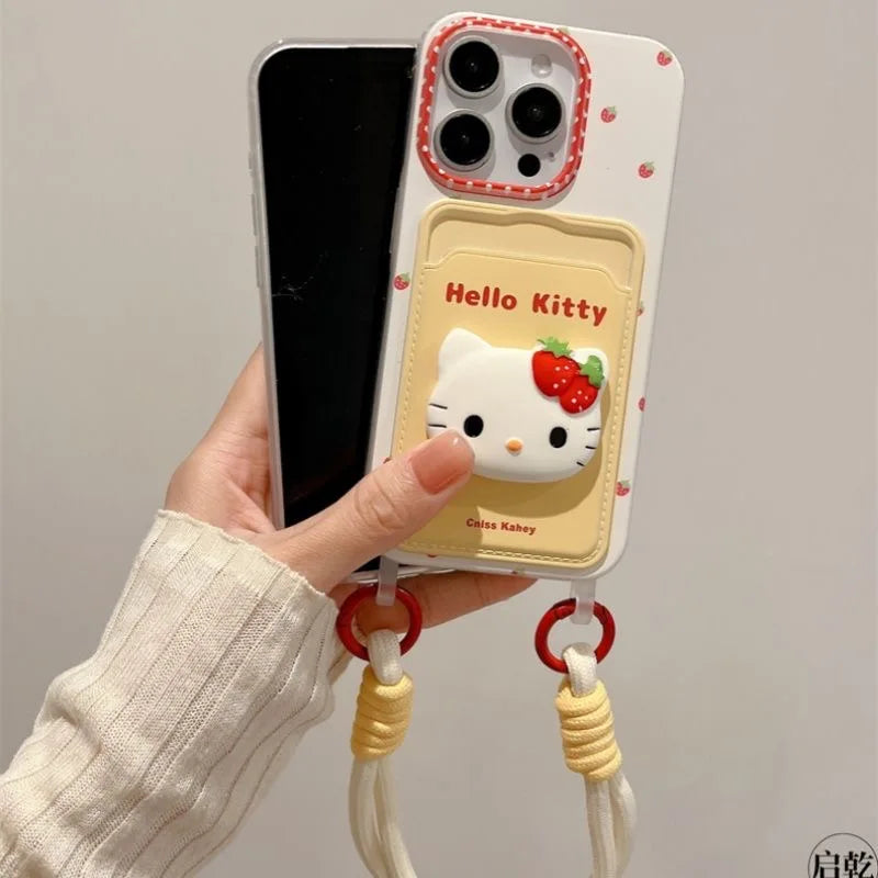 Hello Kitty Strawberry 3D Card Holder iPhone Case with Strap