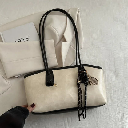 PU Leather Shoulder Bag Y2K Tote with Charm Detail