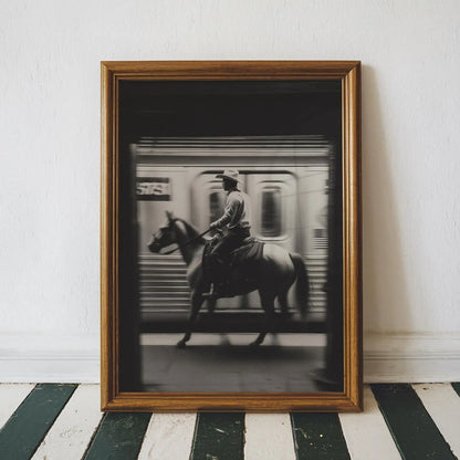 NYC Cowboy Subway Wall Art Print – Black & White Western Poster
