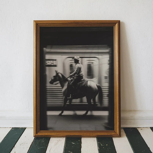 NYC Cowboy Subway Wall Art Print – Black & White Western Poster