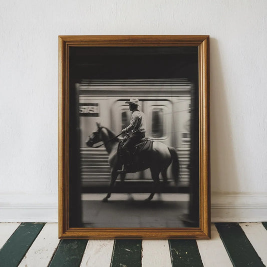 NYC Cowboy Subway Wall Art Print – Black & White Western Poster