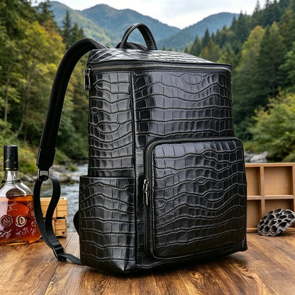 Alligator Embossed Leather Backpack for Men – Large Laptop Bag