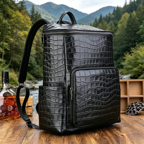 Alligator Embossed Leather Backpack for Men – Large Laptop Bag