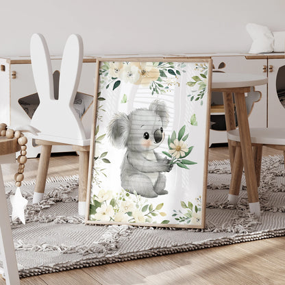 Koala Wall Art Print – Cute Cartoon Nursery Poster for Kids Room