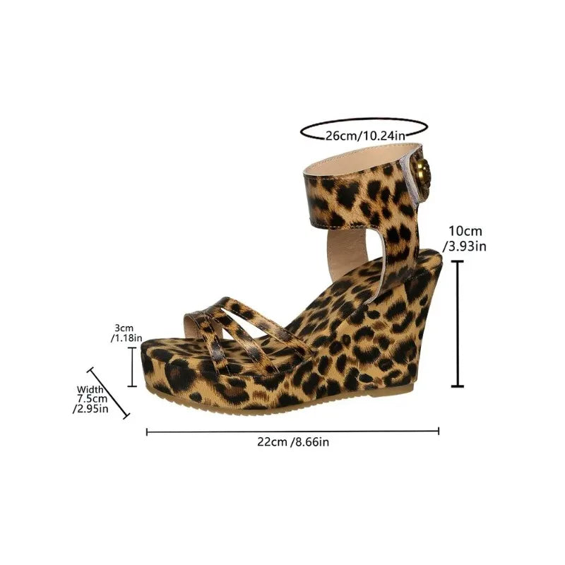 Women's Leopard Print Wedge Sandals – Platform Suede Heels