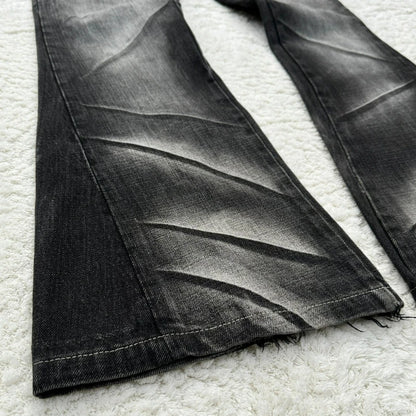 Claw Mark Flare Jeans – Y2K Gothic Lace-Up Double Waist Distressed Denim