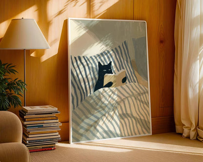 Black Cat Reading Wall Art Print – Cosy Bedroom Poster