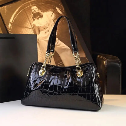 Alligator Pattern Patent Leather Crossbody Bag for Women