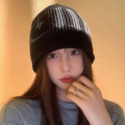 Gothic Knit Beanie – Y2K Dark Aesthetic Winter Hat