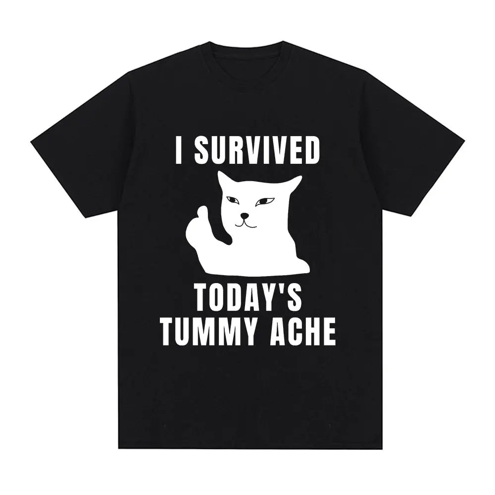 Funny Cat Meme T-Shirt – I Survived Today's Tummy Ache