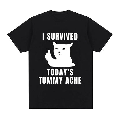 Funny Cat Meme T-Shirt – I Survived Today's Tummy Ache