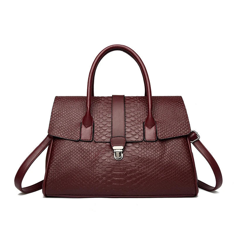 Top Quality Large Handbag with Snake Pattern Leather Bags