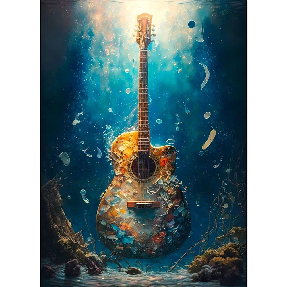 Electric Guitar on Fire Wall Art Print – Music Poster