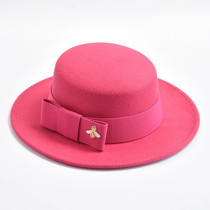 Women's Flat Top Fedora Hat – Bow & Bee Pin, Church & Party