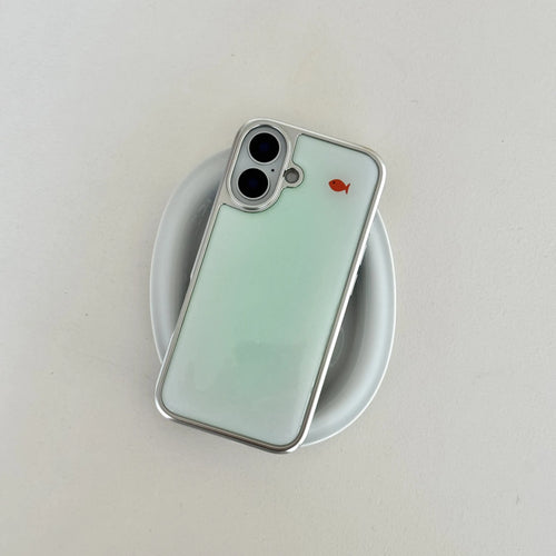 Mint Goldfish iPhone Case – Cute Silver Edge Design