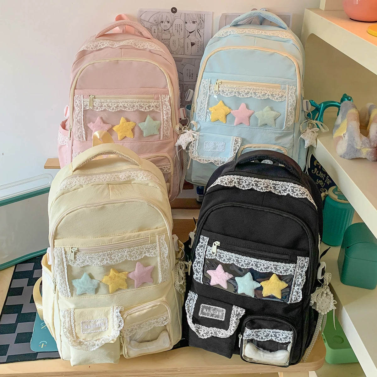 Lace Trim Girls School Backpack – Cute Large Capacity Student Bag
