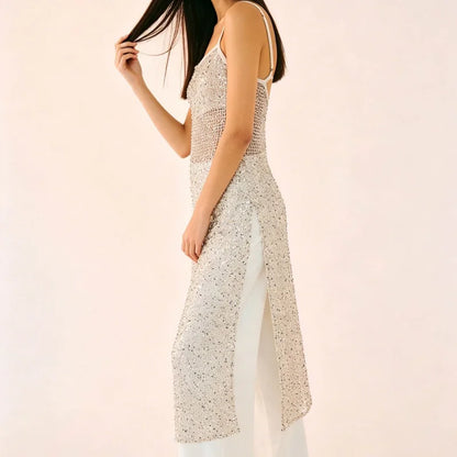 Sequin Mesh Maxi Dress | Women's Sparkly Spaghetti Strap Gown