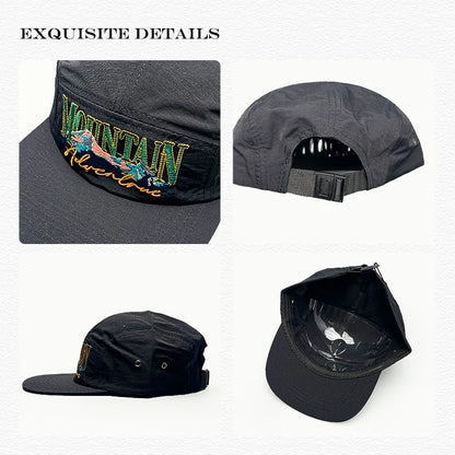 Mountain Adventure Embroidered 5-Panel Camp Cap – Quick-Dry Outdoor Hat