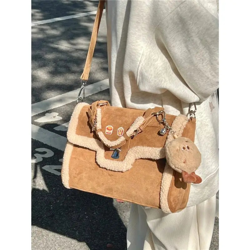 Vintage Brown Tote Bag Women Autumn Winter