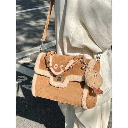 Vintage Brown Tote Bag Women Autumn Winter
