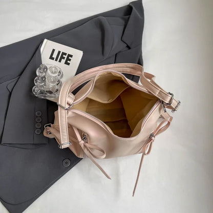 Bow Detail PU Leather Shoulder Bag for Women