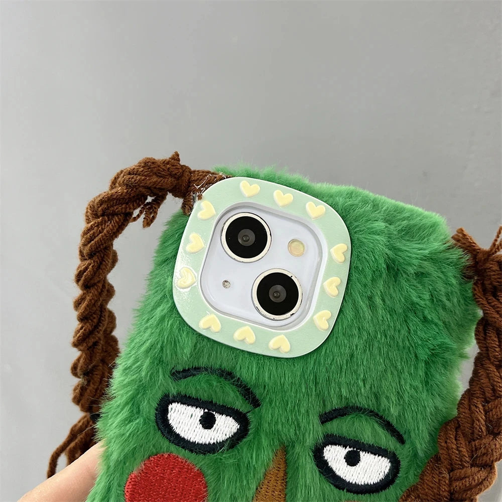 Fur Blush Girl Face iPhone Case – Cute Cartoon Fluffy Cover