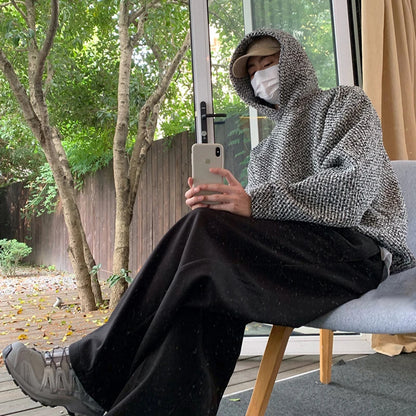 Textured Hooded Sweatshirt Men Vintage Harajuku Oversized Hoodie
