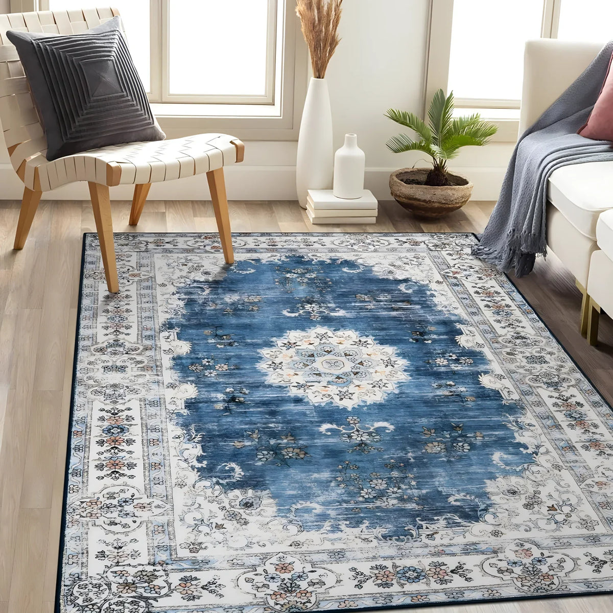 Bohemian Vintage Area Rug – Stain-Resistant Persian Medallion Carpet