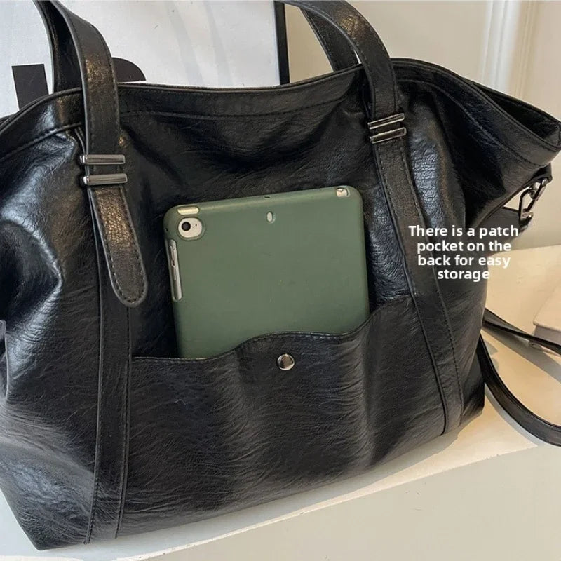 Large Sized Tote Bags For Women Soft PU Leather Pure Color