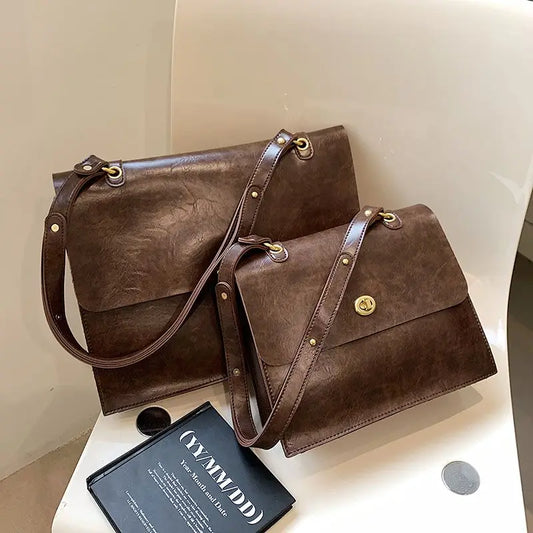 Vintage Coffee Shoulder Bag Women Preppy Style