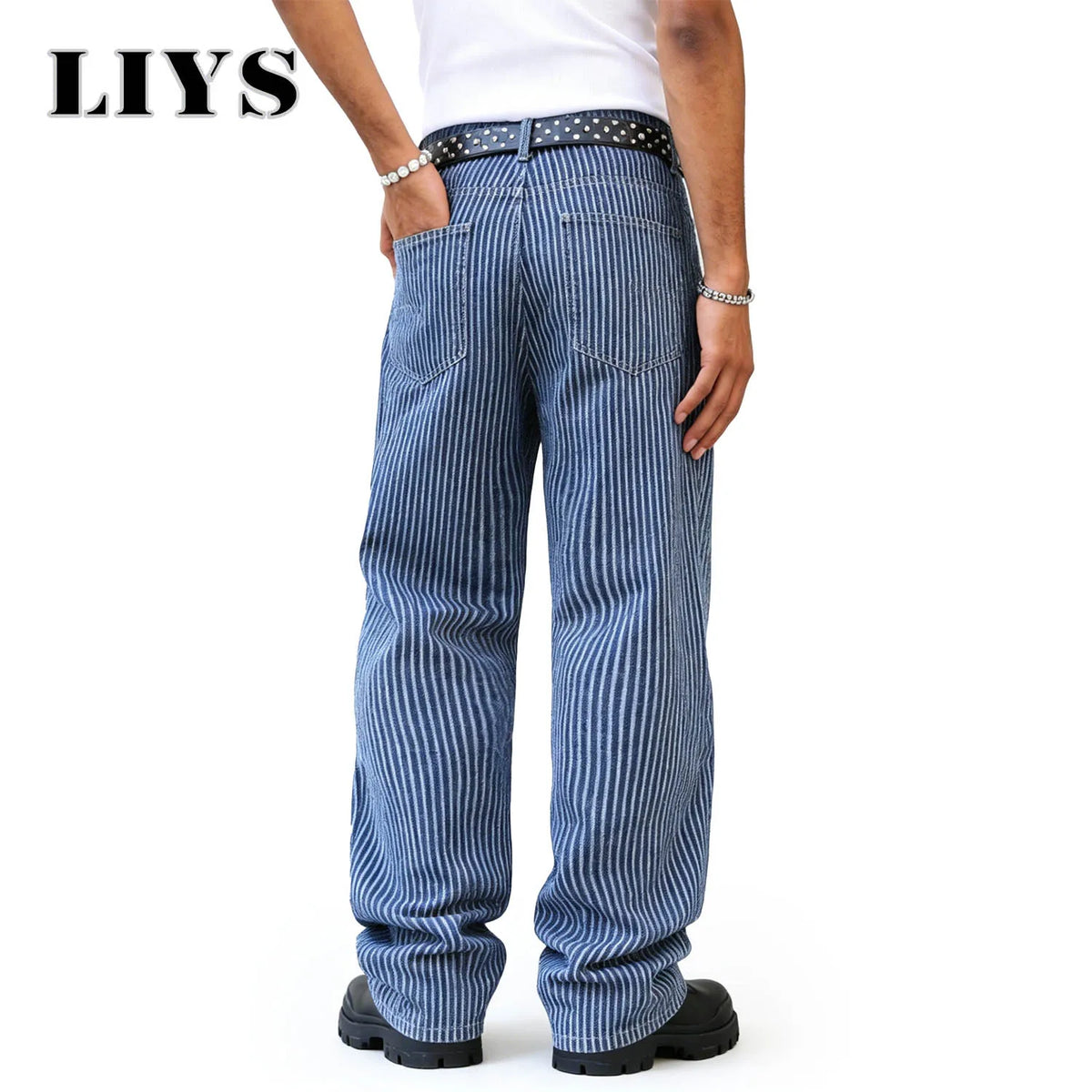 Men's Striped Wide Leg Straight Jeans – Retro Streetwear
