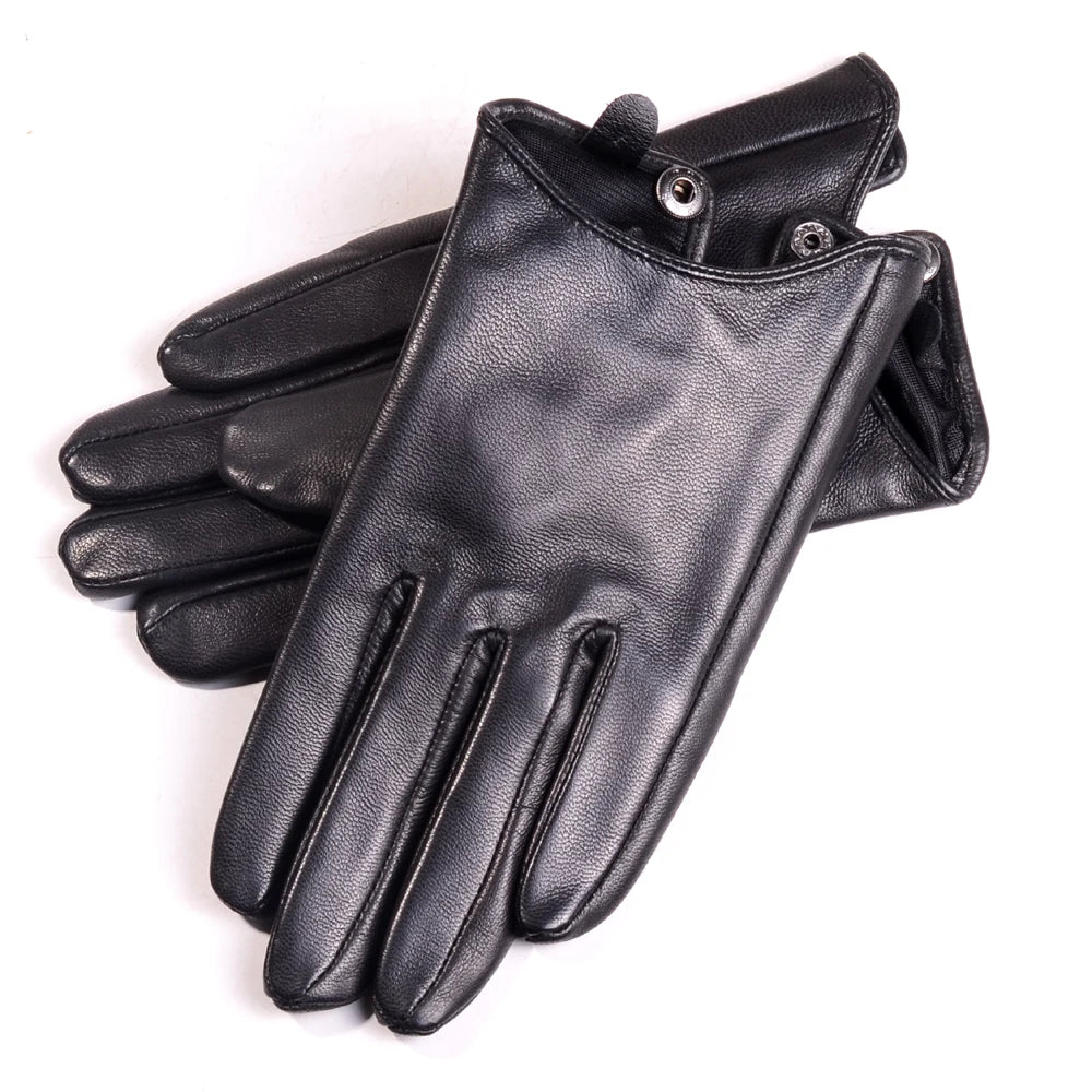 Women's Genuine Leather Short Gloves with Button Wrist