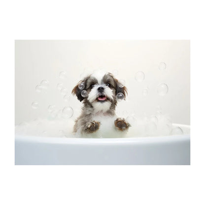 Cute Dog in Bathtub Wall Art Poster – Funny Puppy Canvas Print