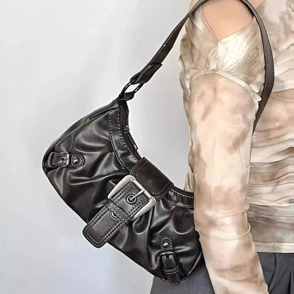 Retro Y2K Shoulder Bag for Women – Buckle Hobo Crossbody
