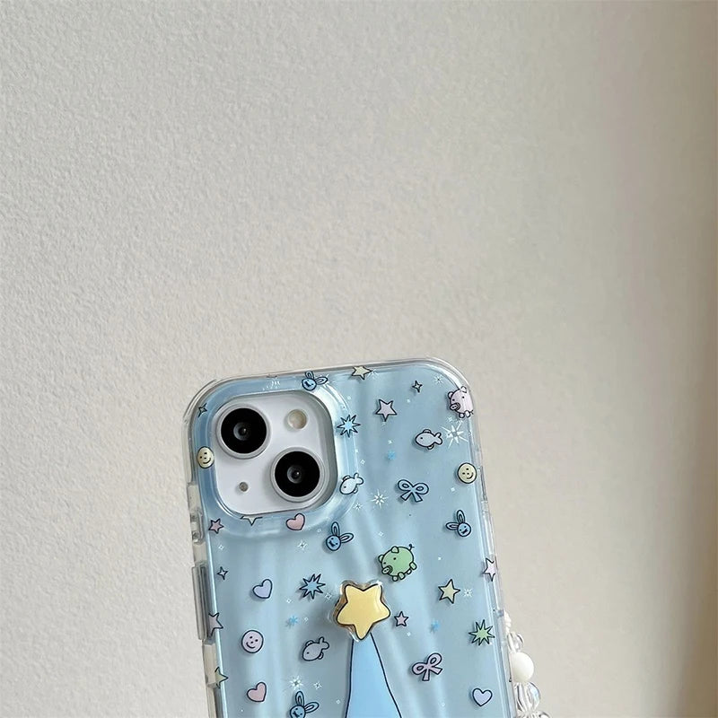 3D Star Penguin Samsung Galaxy Case – Blue Glitter Kawaii Cover