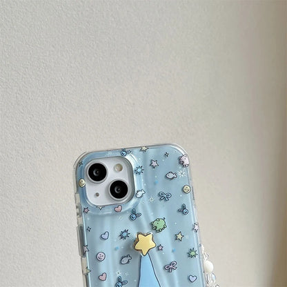 3D Star Penguin Samsung Galaxy Case – Blue Glitter Kawaii Cover