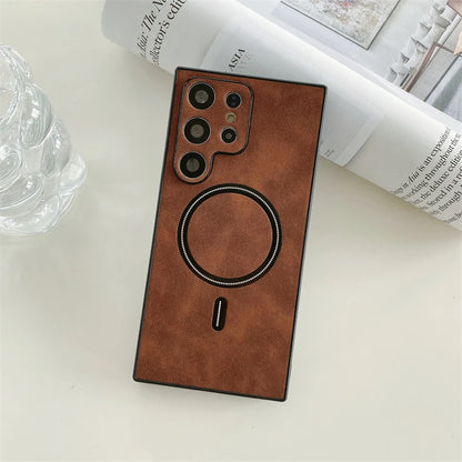 Leather Samsung Galaxy Case – Magnetic Wireless Charging Cover S21–S26