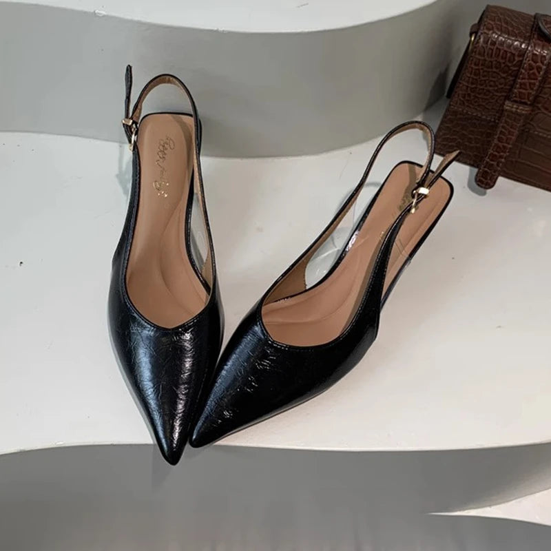 Women's Pointed-Toe Slingback Sandals – Elegant Mid Heel Shoes