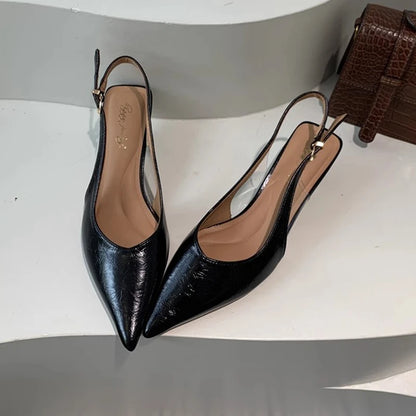Women's Pointed-Toe Slingback Sandals – Elegant Mid Heel Shoes
