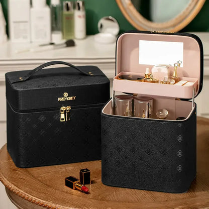 Large Professional Makeup Bag with Mirror – Cosmetic Organizer Case