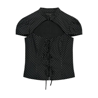Cutout Tie-Front Crop Top – Y2K Women's Slim Short Sleeve Blouse