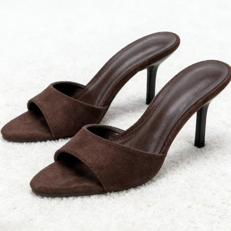Women's Stiletto Heel Mule Sandals – Retro Suede Slide Slippers