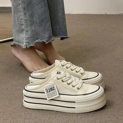 Platform Canvas Slip-On Mule Sneakers with Thick Sole