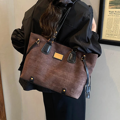 Women PU Suede Shoulder Bag Winter Retro Soft Tote Bag