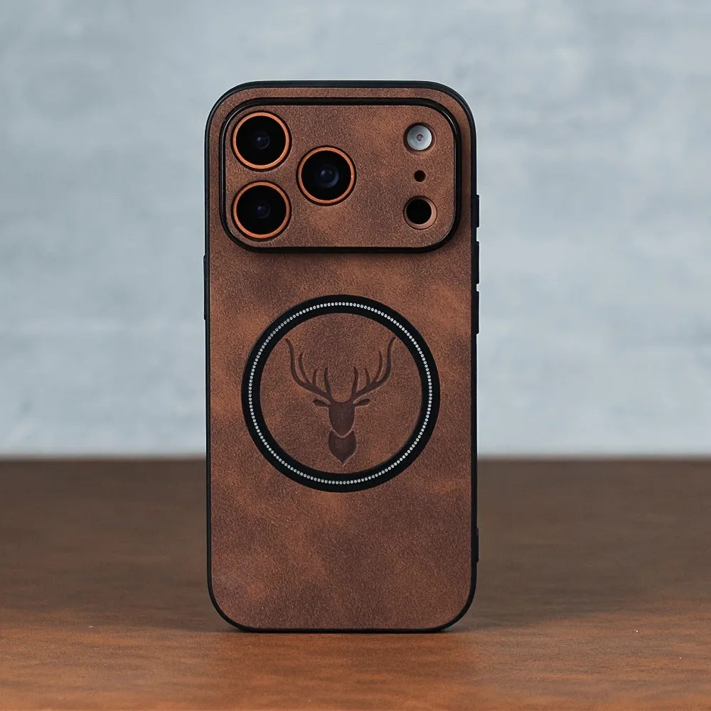 Magnetic Deer Head Leather iPhone Case – MagSafe Compatible