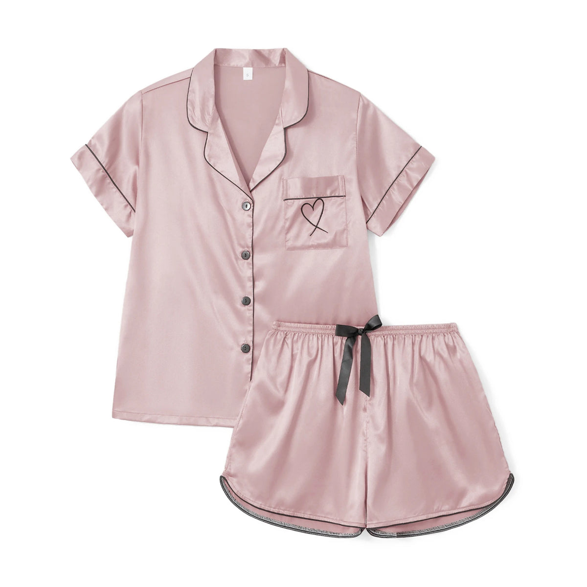 Satin Pajama Set for Women – Short Sleeve Sleepwear with Shorts