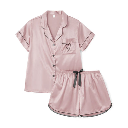 Satin Pajama Set for Women – Short Sleeve Sleepwear with Shorts