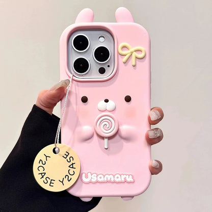 3D Rilakkuma Bear iPhone Case – Cute Silicone Cover with Ears
