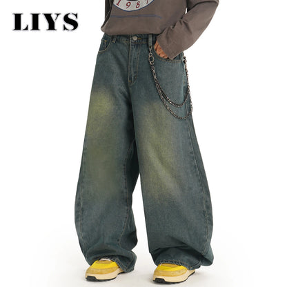 Men S American Retro Machete Wide-Leg Denim Pants Baggy Jeans Vintage Cut Curved Knife Loose Fit