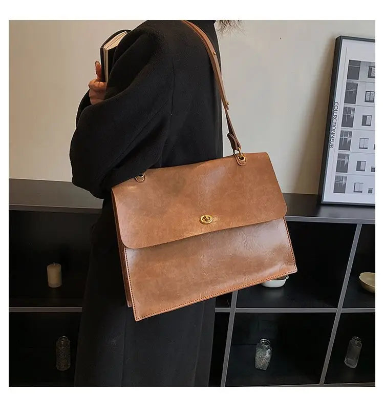 Vintage Coffee Shoulder Bag Women Preppy Style